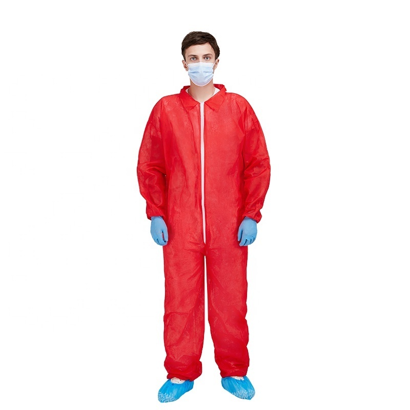 disposable red color ppe protective coverall without hood and shoe cover