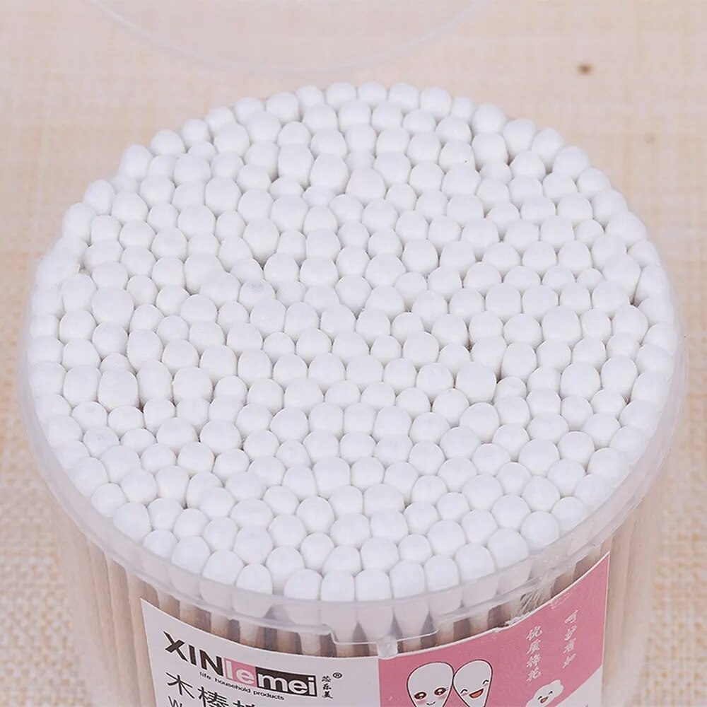 Tattoo Supplies 500Pcs Disposable Cotton Swabs Lint Free Brushes Wood Cotton Buds Ear Clean Stick Eyelash Extension Glue Removin