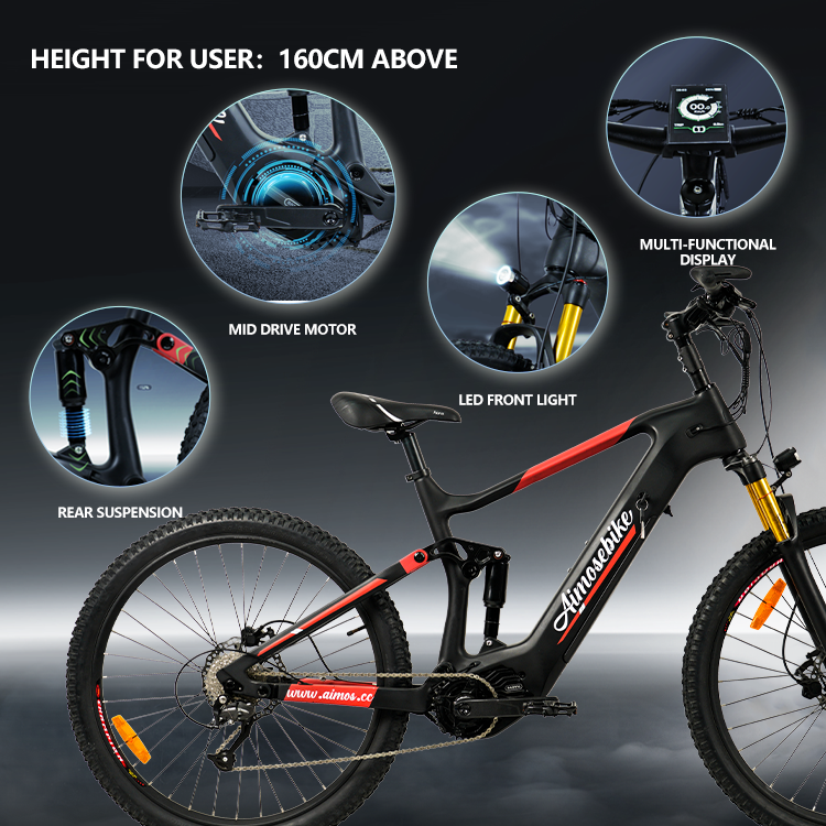 High Speed Carbon Electric Bike 1000w Ebike Full Suspension Mid Motor Electric Bike Bafang Ebike