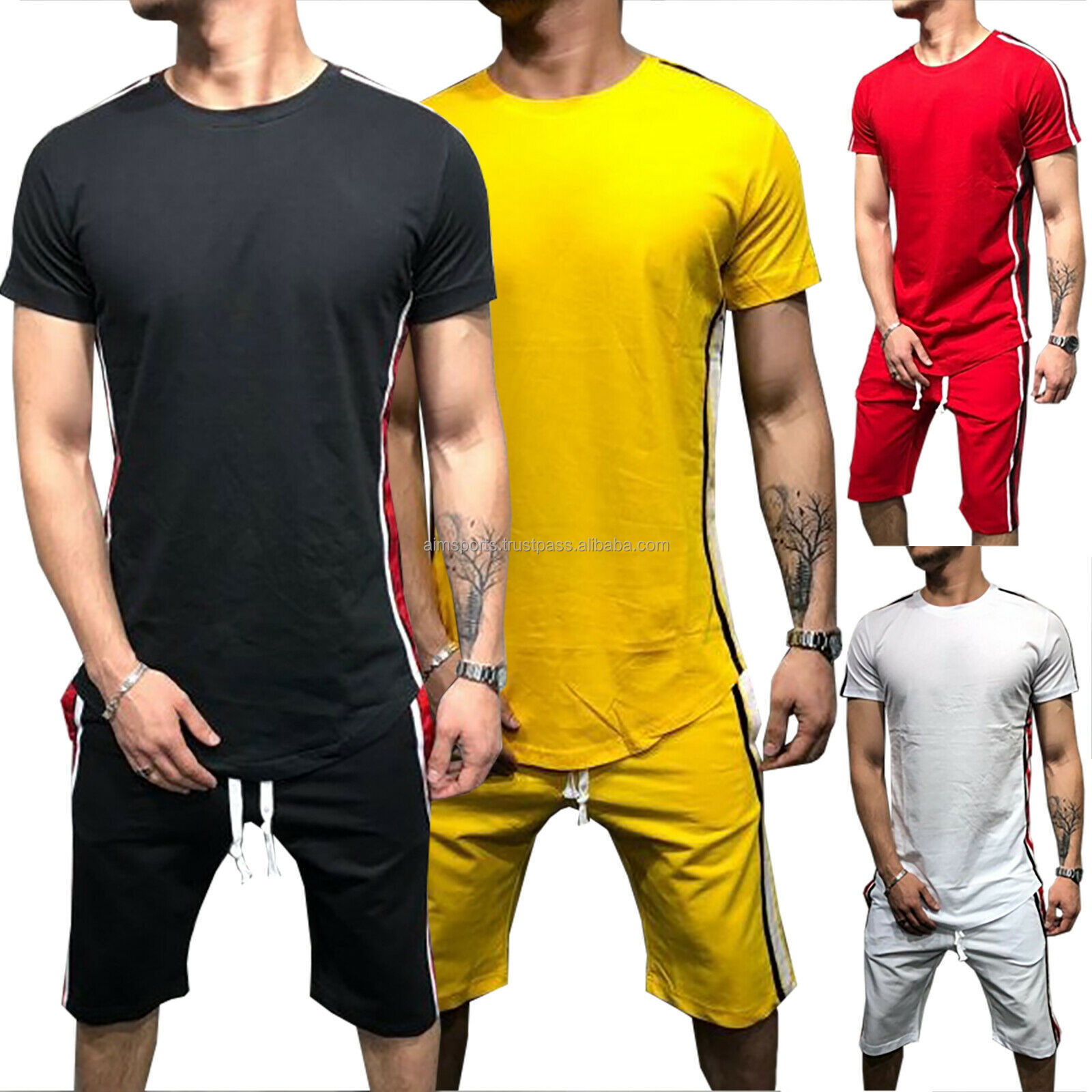 Wholesale Summer New Men Casual Shorts Sets Short Sleeve T Shirt Shorts Solid Tracksuit Set Men's Brand Clothing 2 Pieces Sets