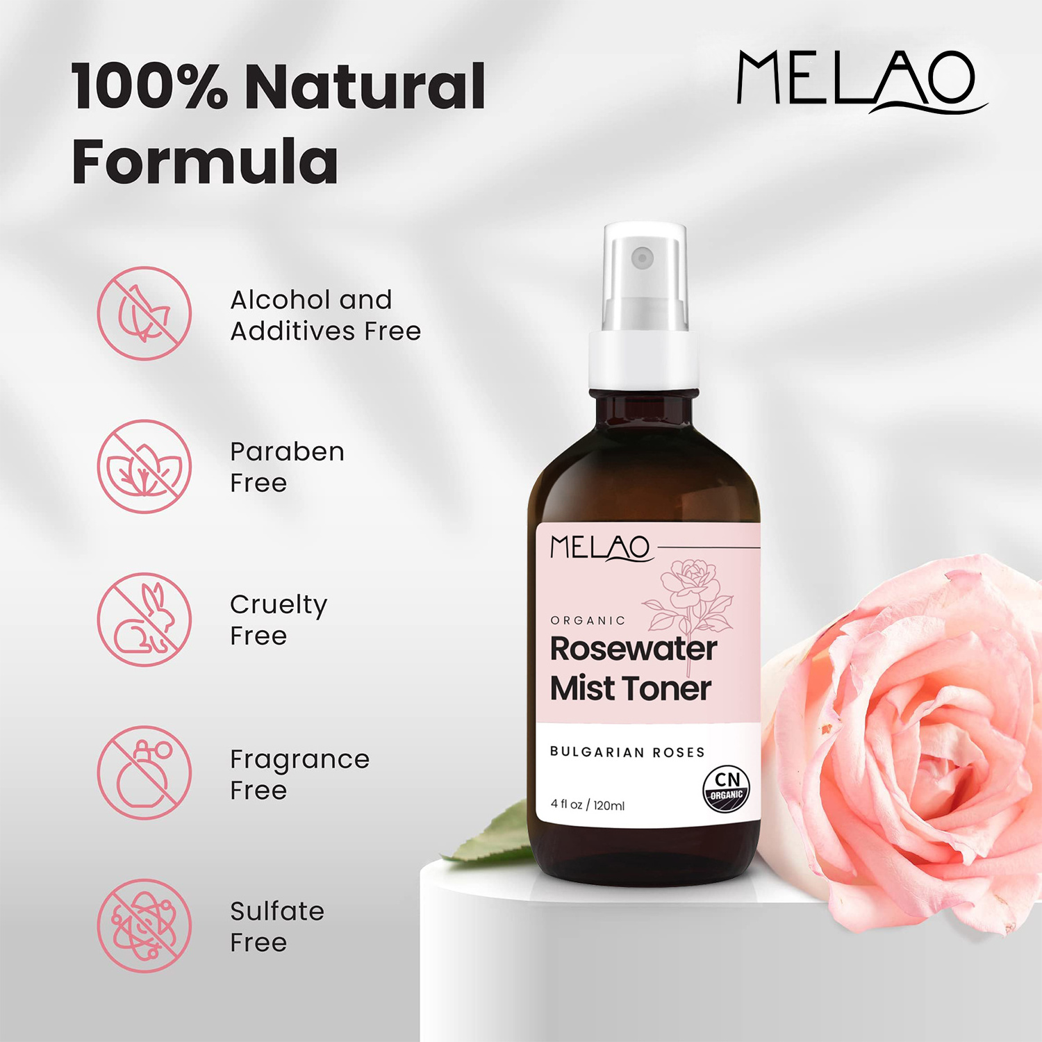 Customised MELAO Face Care Organic Water Nourishing Skin Improve Dullness Anti Aging Rose Facial Toner Spray