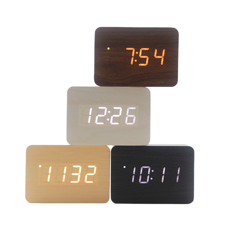 High Quality Home Office Table Decor Wooden Led Electronic Wooden Digital Alarm Clock with LED display for Bedside