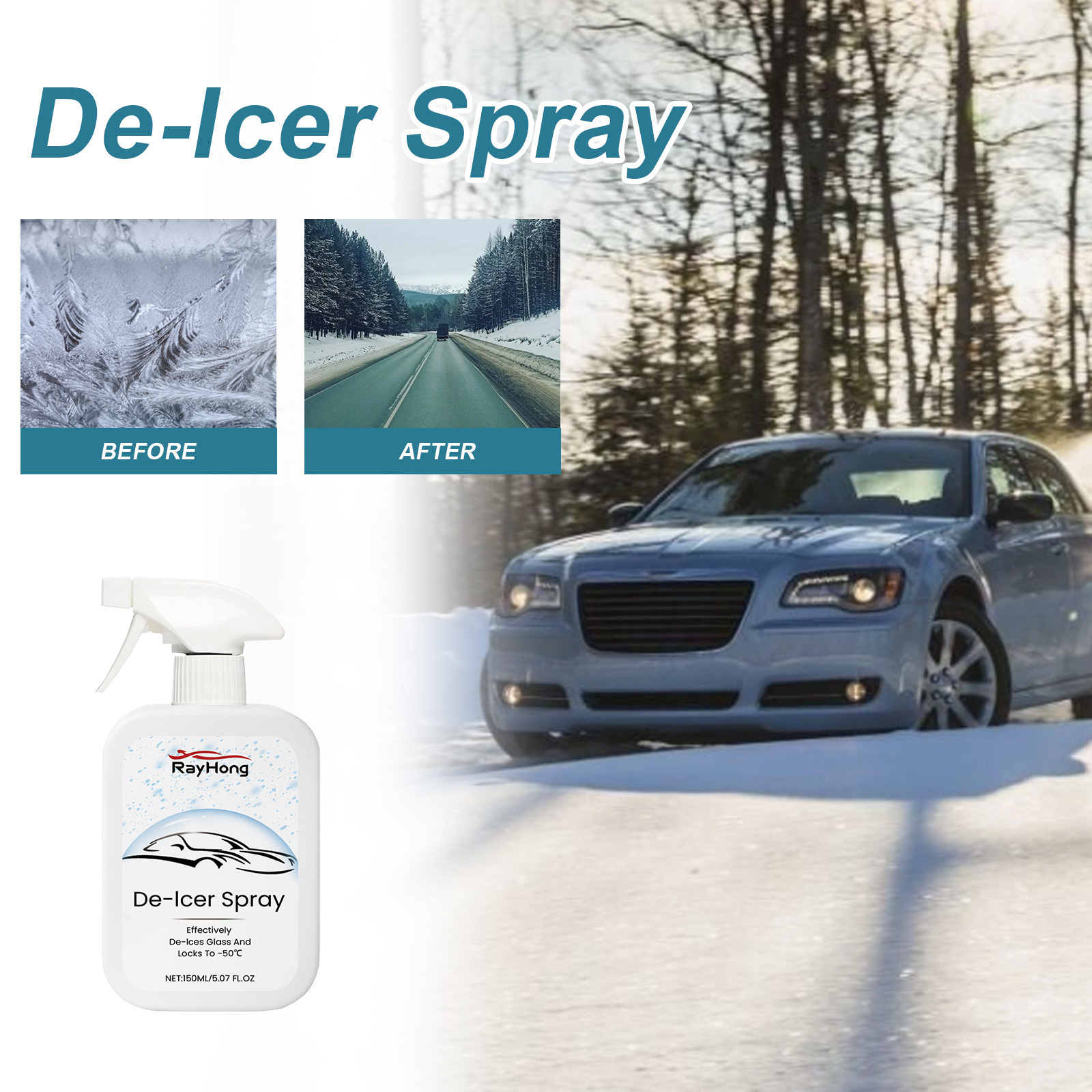 RAYHONGDe-Icer Spray Quick Ice Remover Spray Defrosting  Windshield Windows Wipers