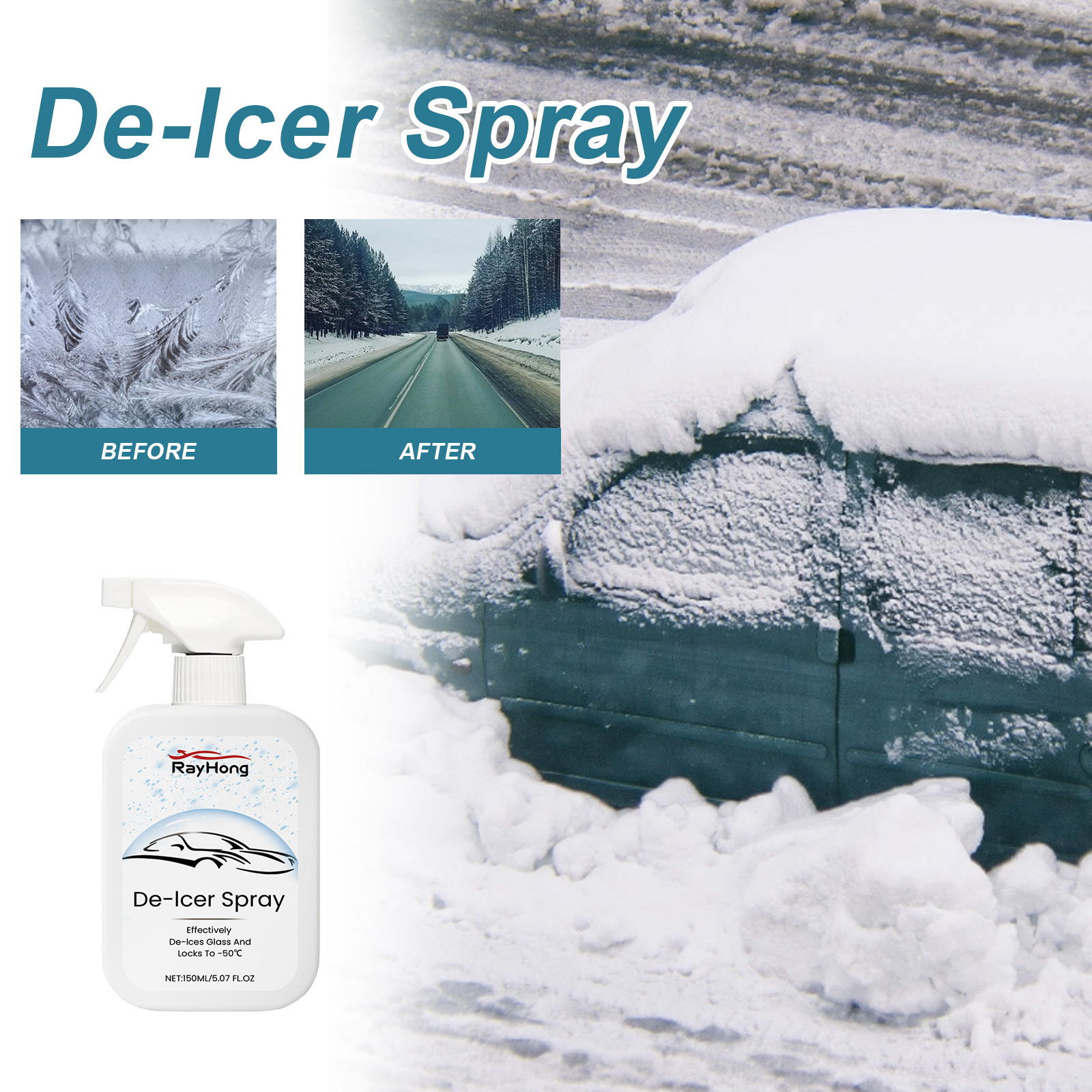 RAYHONGDe-Icer Spray Quick Ice Remover Spray Defrosting  Windshield Windows Wipers