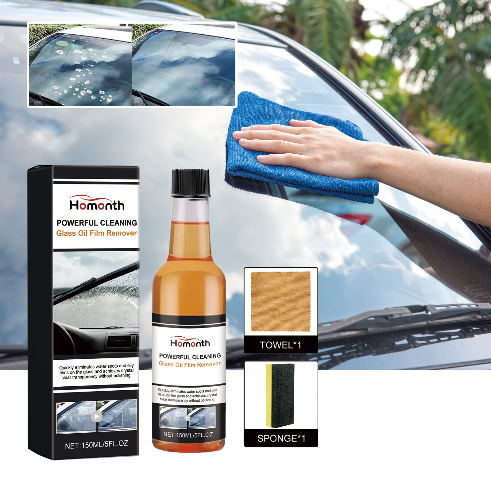 2024 New Car Care Product Glass Oil Film Remover Quick Window&Windshield Oil Film Cleaner