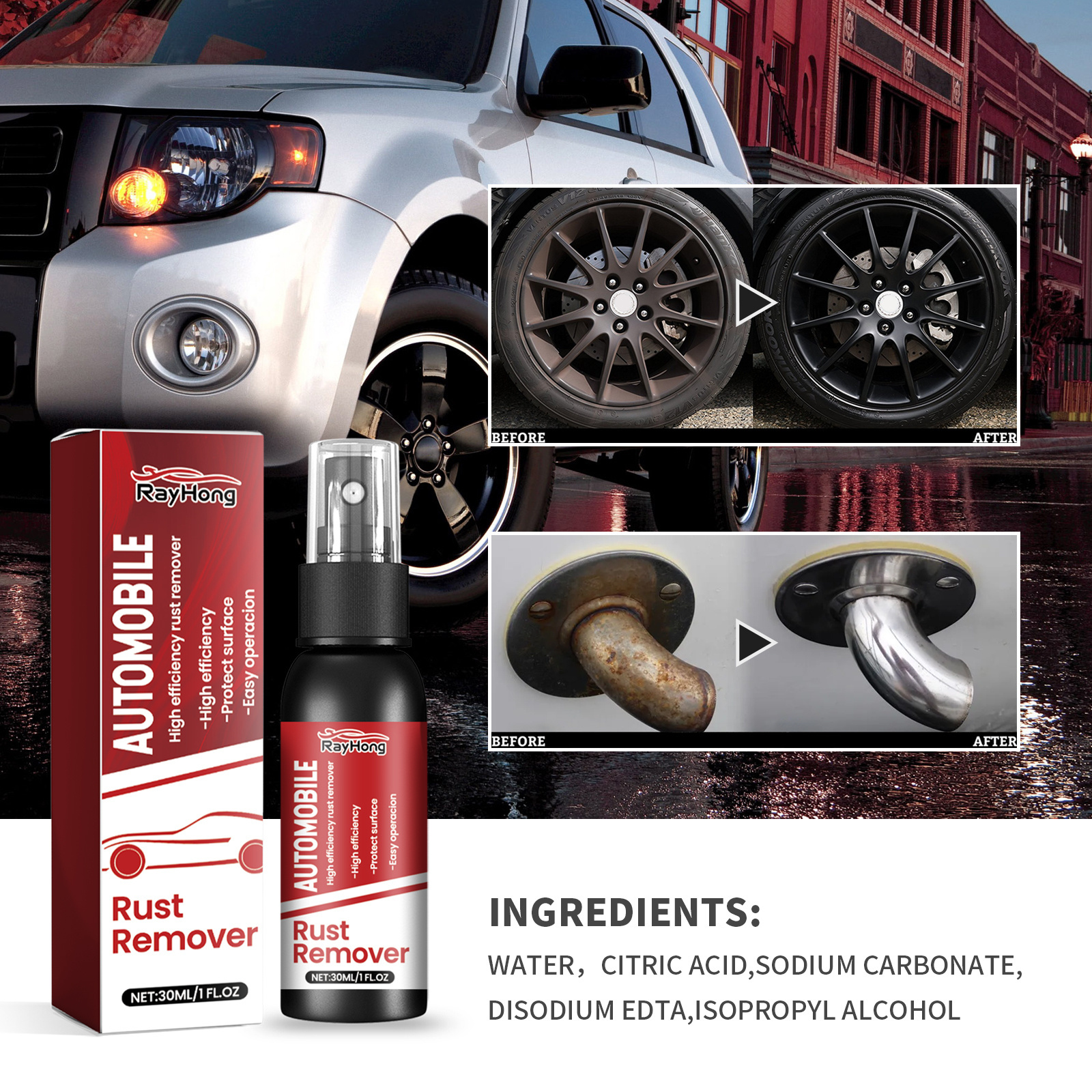 RAYHONG Highly Efficient Iron Powder Remover Spray Automotive Products Decontamination Rust Remover Deep Cleaning Spray