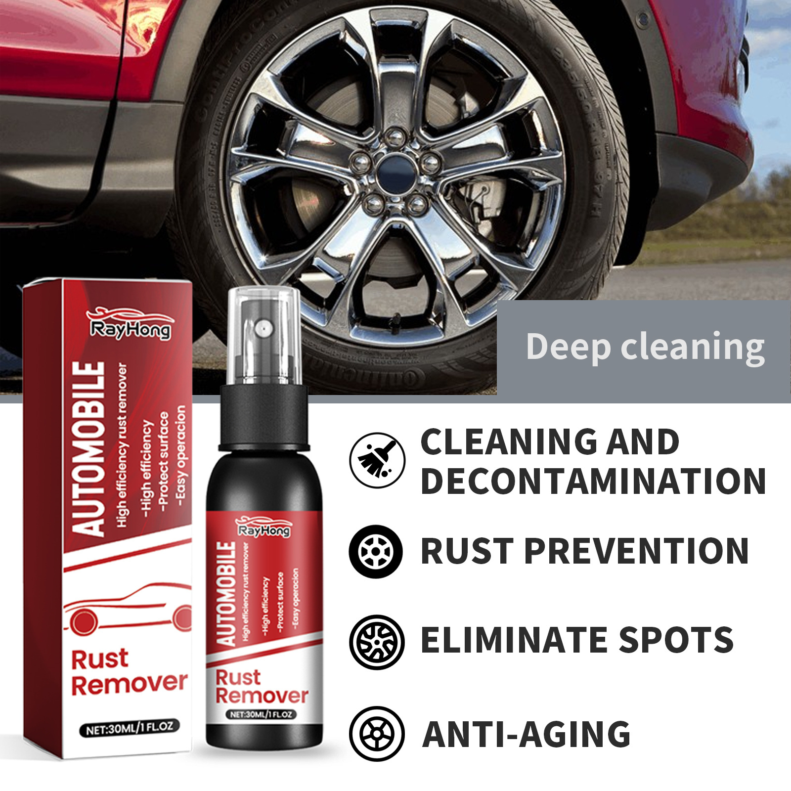 RAYHONG Highly Efficient Iron Powder Remover Spray Automotive Products Decontamination Rust Remover Deep Cleaning Spray