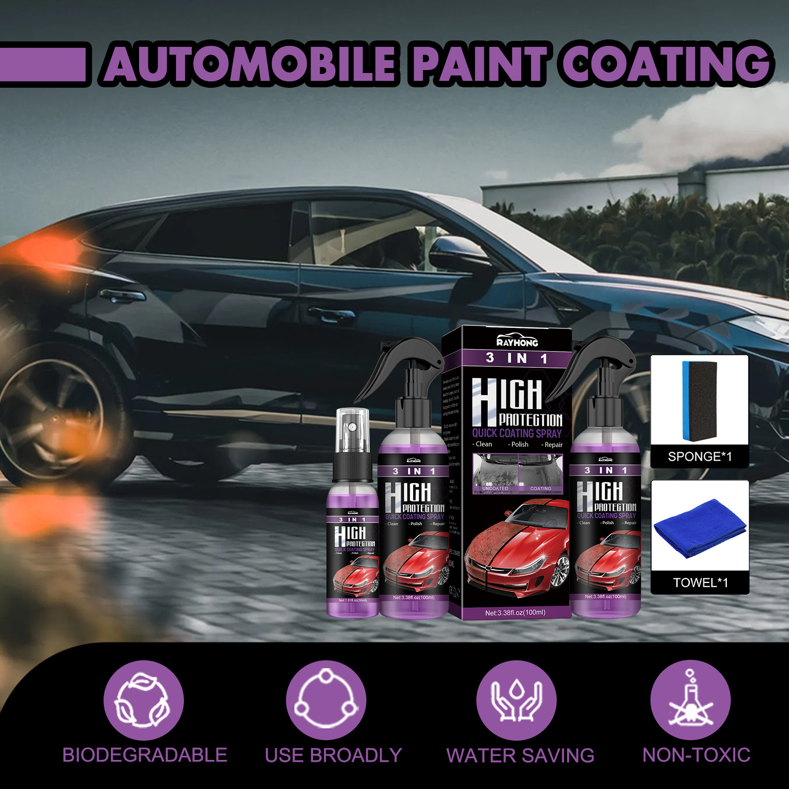 3 in 1 High Protection quick Car Coating Spray Car Scratch Repair Spray