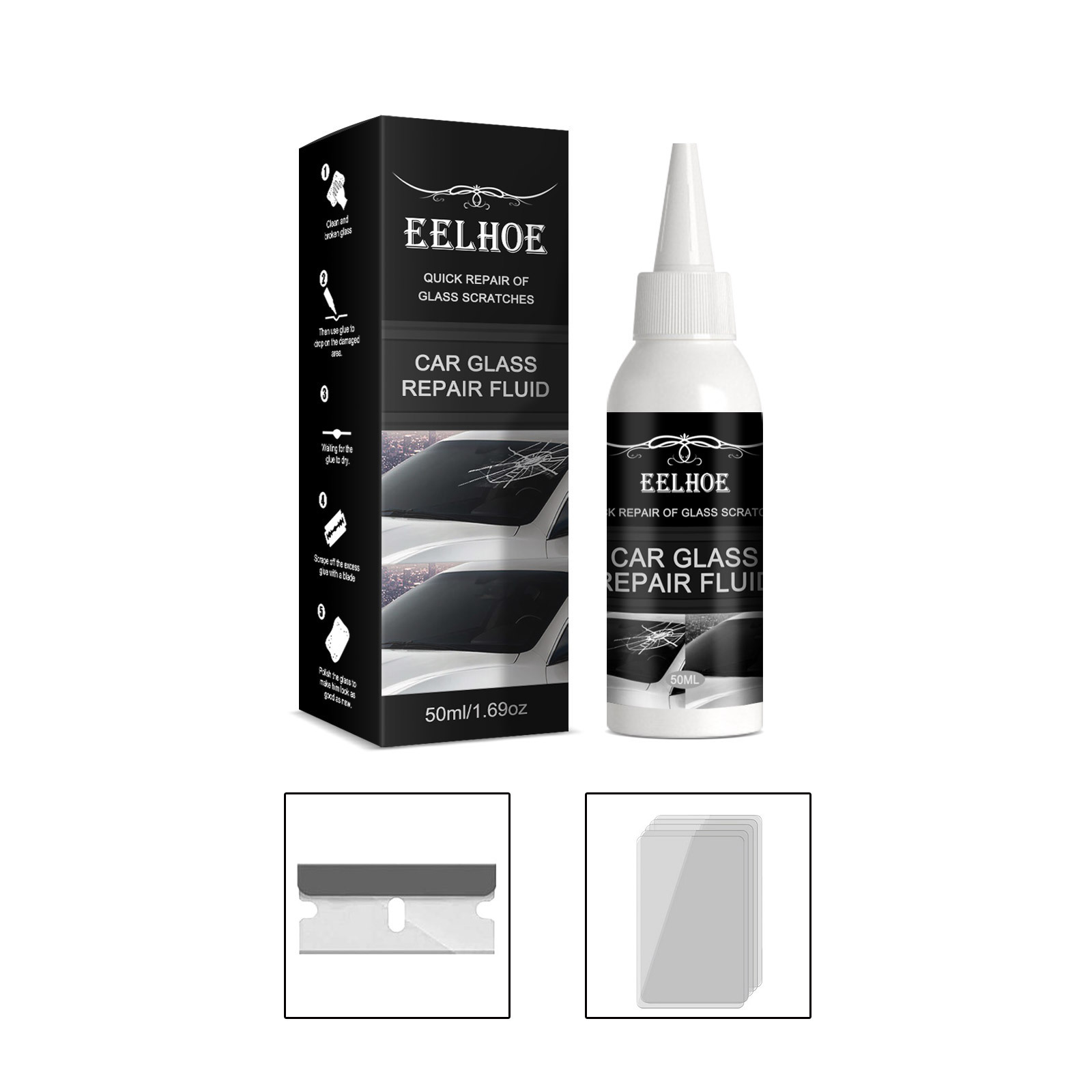 EELHOE 30/50ML  Car Glass Repair Fluid Quick Repair Of Glass Scratches Quick Fix for Chips Cracks