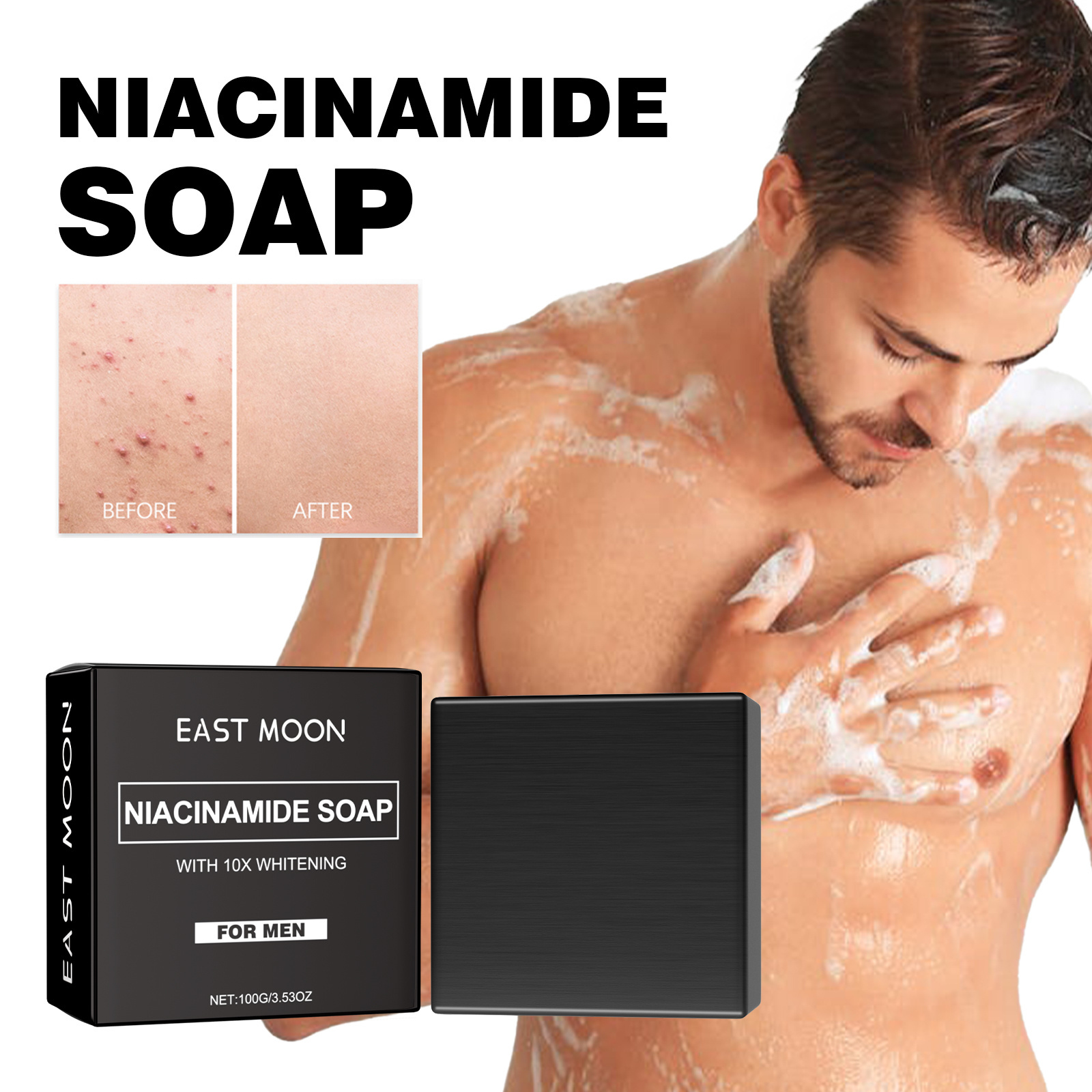 EAST MOON Niacinamide Soap Men's  Essence Cologne Soap Oil Control Gentle Cleansing Whitening Face Body Soap