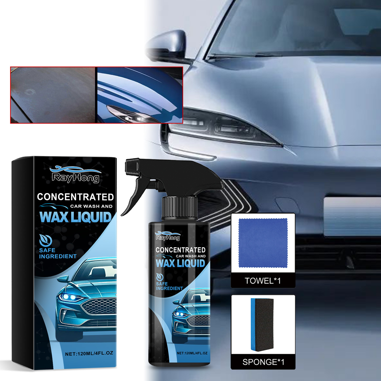 Top Selling Rayhong Car Shampoo Wash And Car Paint Wax Liquid Coating Concentrated Car Wash Wax Liquid Spray