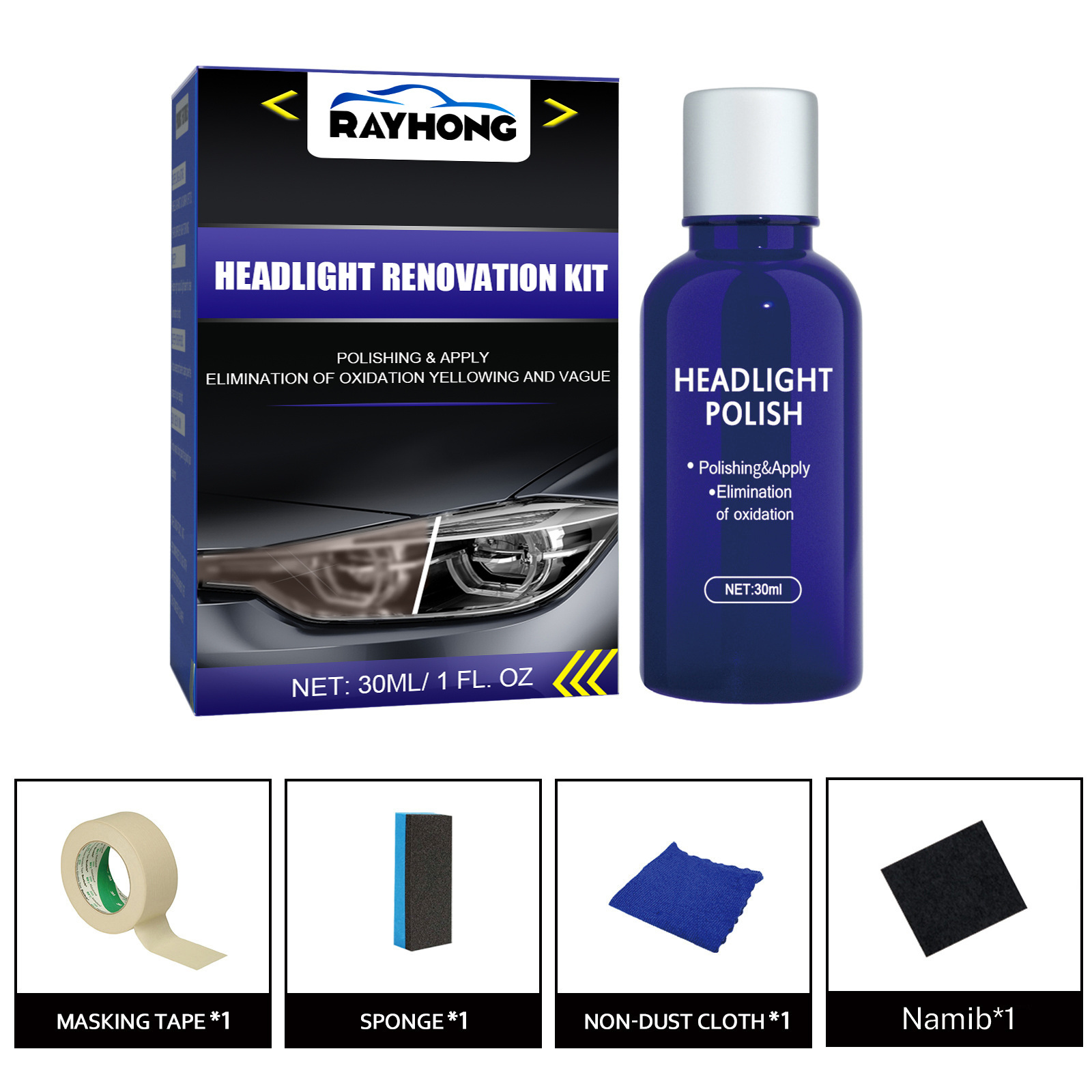 RAYHONG Car Headlamp Cleaning Repair Restoration Auto Headlights Renovation Polishing Agent Oxidated Headlight Repair Kit