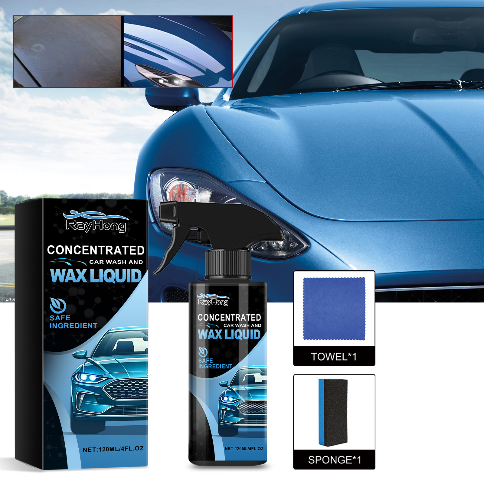 Top Selling Rayhong Car Shampoo Wash And Car Paint Wax Liquid Coating Concentrated Car Wash Wax Liquid Spray