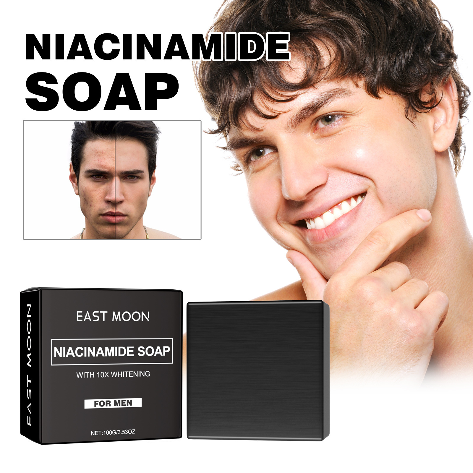 EAST MOON Niacinamide Soap Men's  Essence Cologne Soap Oil Control Gentle Cleansing Whitening Face Body Soap