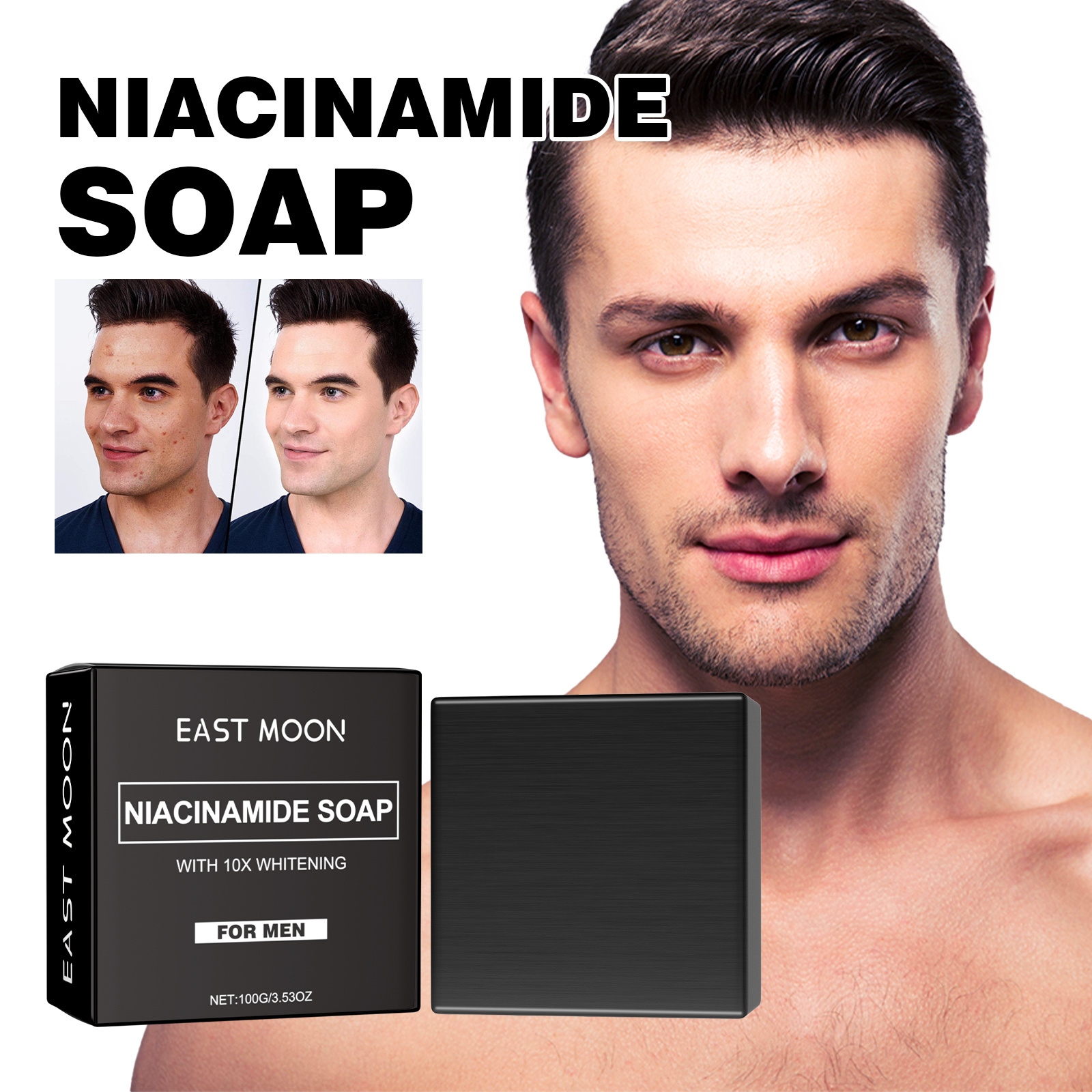 EAST MOON Niacinamide Soap Men's  Essence Cologne Soap Oil Control Gentle Cleansing Whitening Face Body Soap