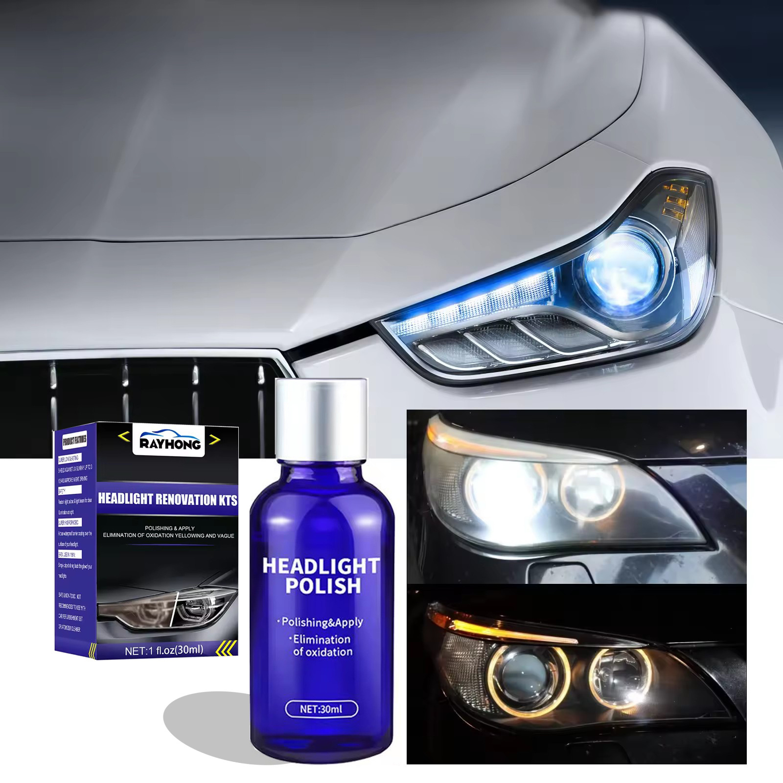 RAYHONG Car Headlamp Cleaning Repair Restoration Auto Headlights Renovation Polishing Agent Oxidated Headlight Repair Kit