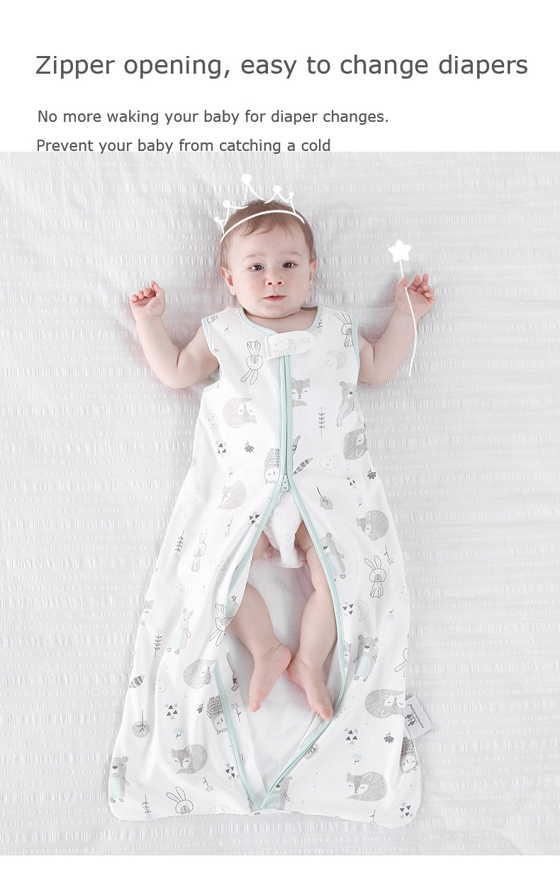 original newborn Baby Clothes Eucalyptus Sleeveless 70% Bamboo 30% Cotton Muslin Newborn designed baby Onesie double Zipper designed baby Bind Feet Sleeping bag designed baby custom