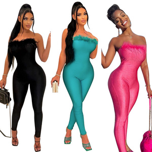 2022 Ready To Ship Off Shoulder Sleeveless Bodycon Sexy Women Jumpsuits And Rompers