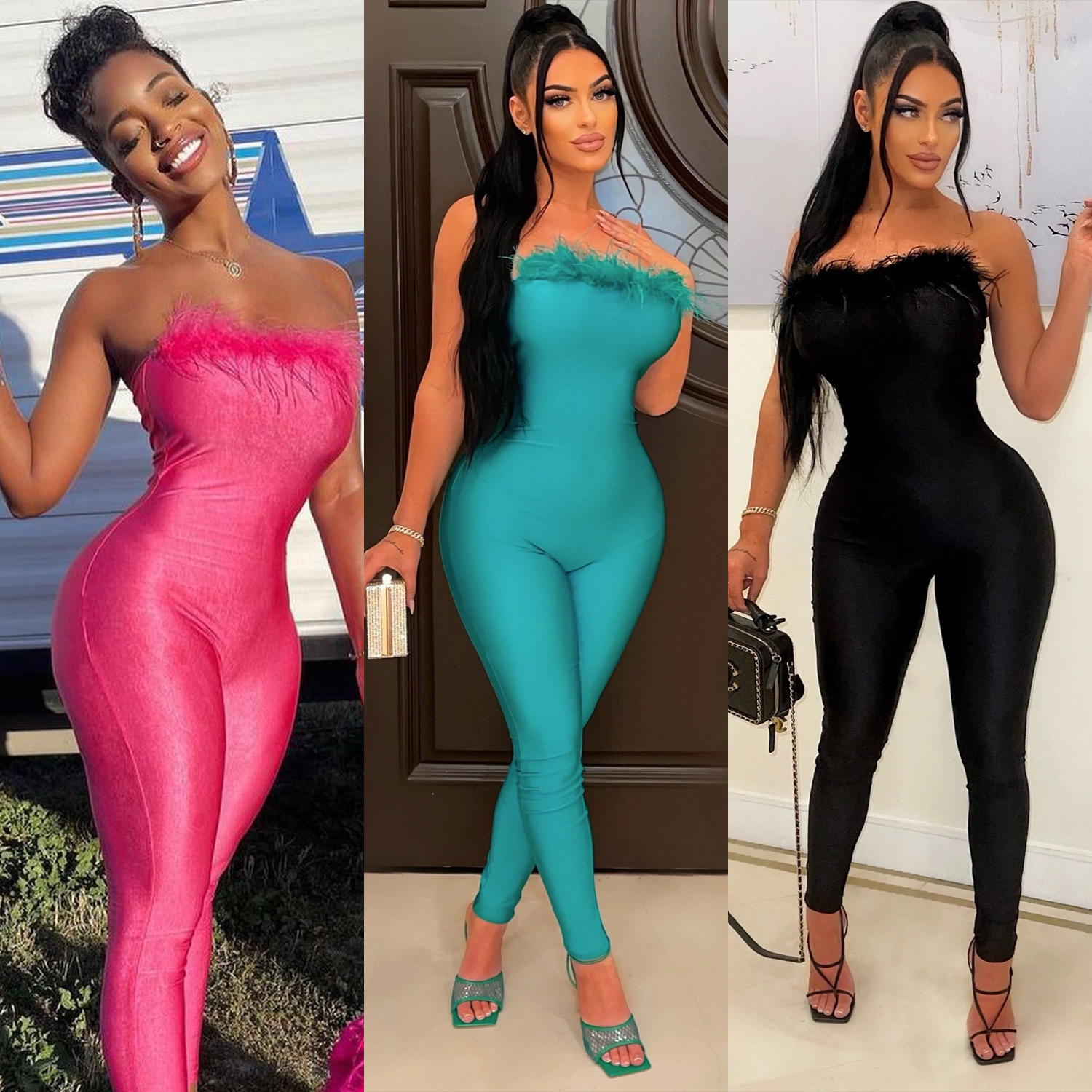 2022 Ready To Ship Off Shoulder Sleeveless Bodycon Sexy Women Jumpsuits And Rompers