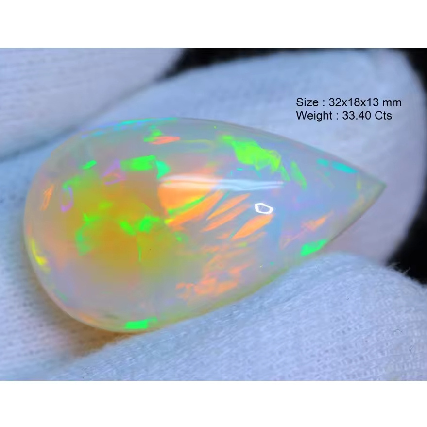 Attractive Ethiopian Opal Cabochon Stone White Base Multi Fire Opal Gems Making Jewelry Gift For Her