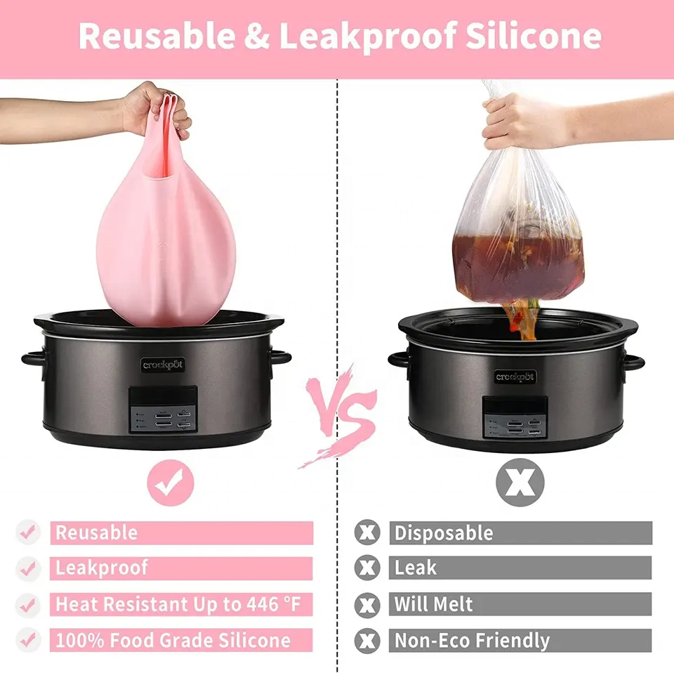 Factory-produced silicone slow cooker liners reusable easy clean 7-8QT liners for round pot slow cooker silicone liners