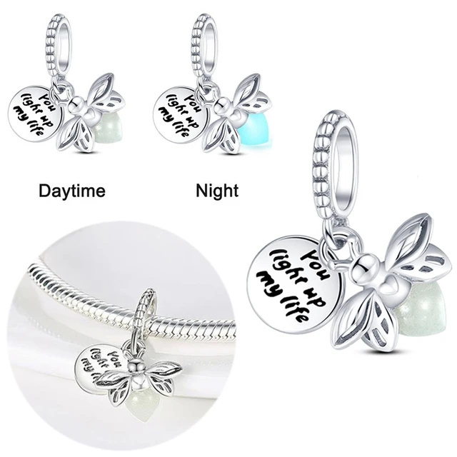 Fit Pan dora 925 Silver Original Bracelets Luminous Firefly Chameleon Aircraft Butterfly Charms Beads For DIY Jewelry Bead Gift