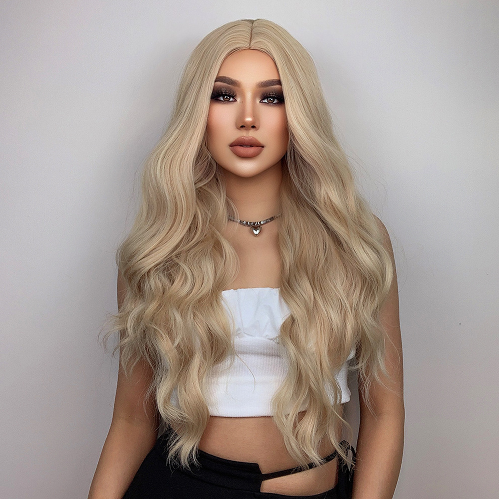 Ainizi high quality wholesale fiber wig synthetic hair body wave mixed blonde wig for white women