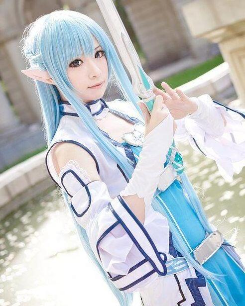 Ainizi wholesale light blue synthetic Sword Art Online Yuuki Asuna cosplay wig for young girls