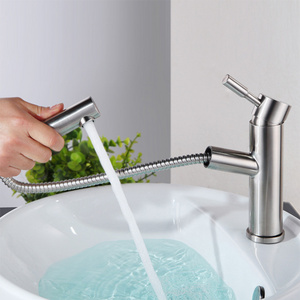 304 Stainless steel single handle taps pull out waterfall mixer sinks face bathroom wash basin faucet