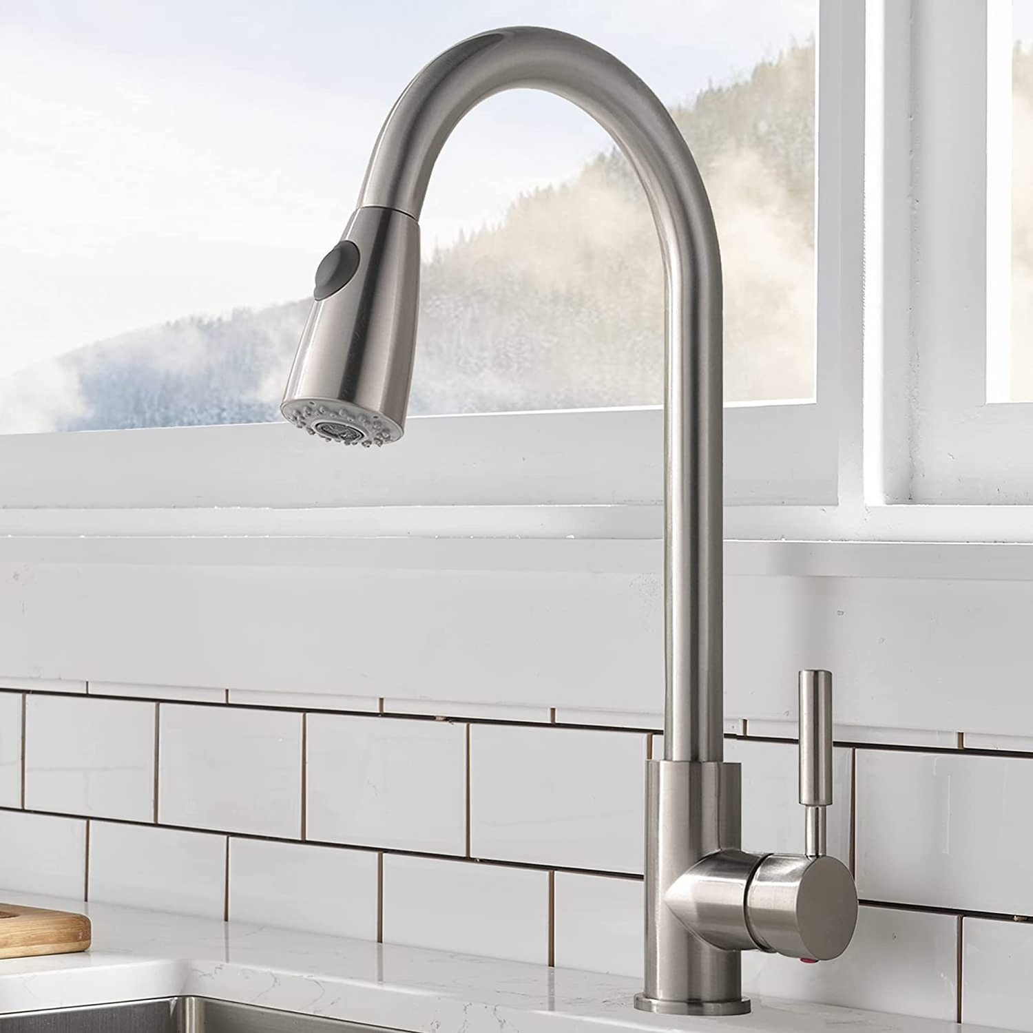 Spring Brushed Stainless Steel  Kitchen Sink Faucets Sink Tap Kitchen Mixer Taps Pull Out Kitchen Faucets