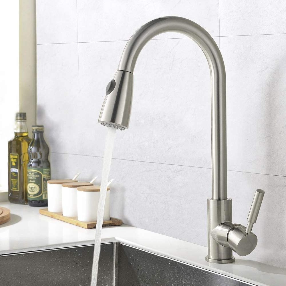 Spring Brushed Stainless Steel  Kitchen Sink Faucets Sink Tap Kitchen Mixer Taps Pull Out Kitchen Faucets