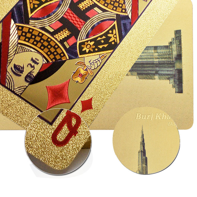 Wholesale Custom Coloured Burj Khalifa Plastic Playing Cards Poker Table Gold Playing Cards