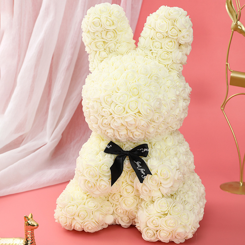 Wholesale 2024 Christmas Valentines Day Gift Eternal Preserved Rose Rabbit 27cm PE Foam Rose Rabbit Gifts with Box for Women Girls