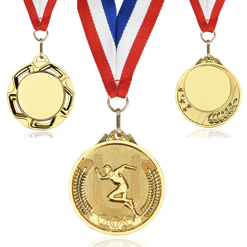 Manufacturer Free Design Customized Logo Trophies Medals Plaques Running Sports Metal Gold Medal With Ribbon for Souvenir