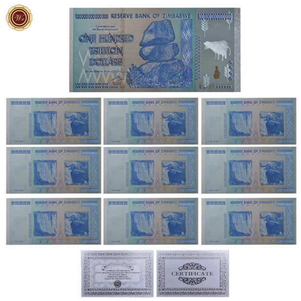 Custom Sliver 999 Banknote dollars Souvenir Bank Note Bills Non-currency Collectible Paper banknotes Zimbabwe Paper banknotes