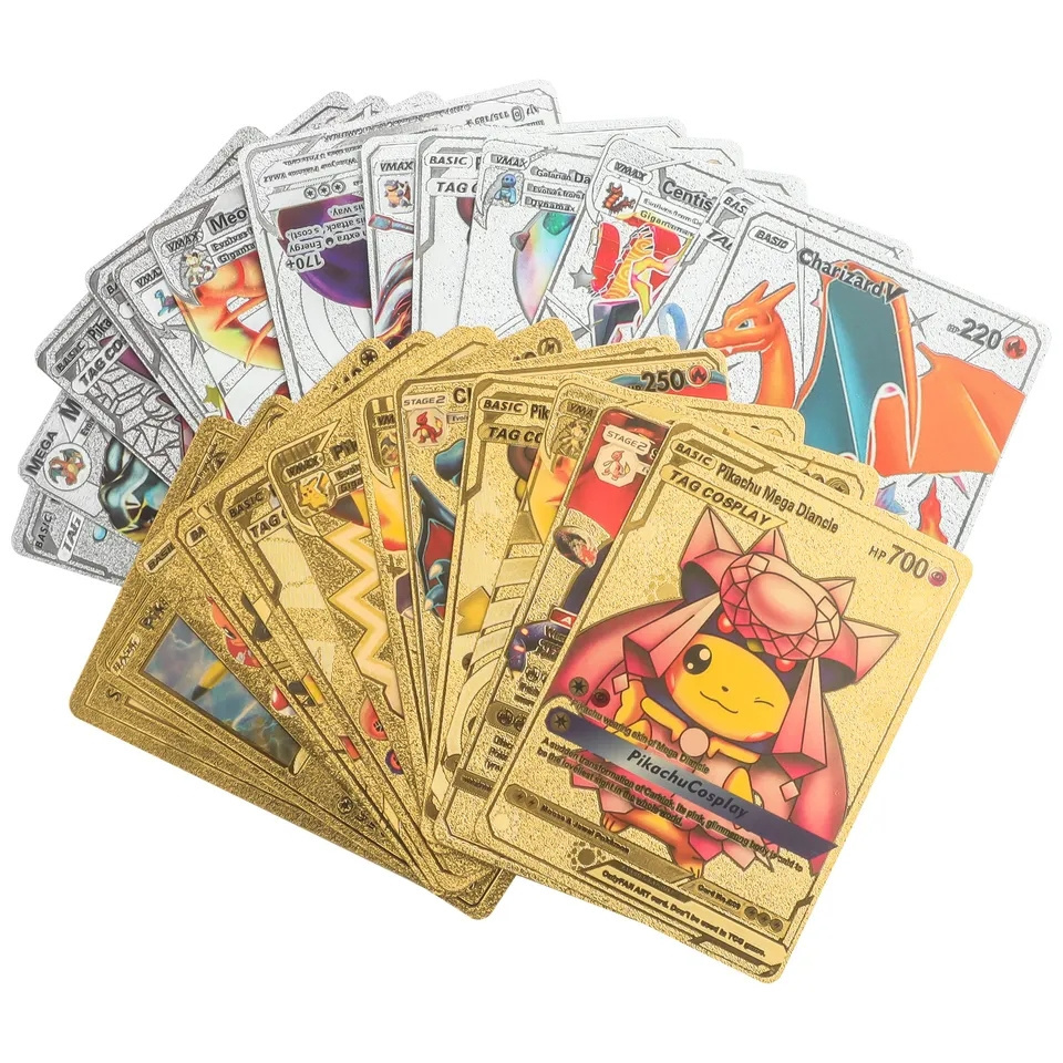 Hot Sale 55 pcs a Box Gold Playing Cards Game Luxury Pokmon Cards Booster Box Trading Game Cards