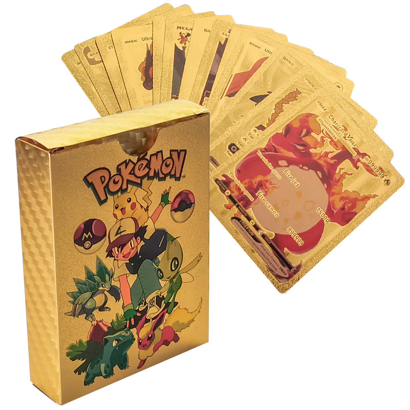 2023 New Arrivals Japanese Anime Gold Plated Plastic Playing Game Cards Booster Box Pikachu Pokman Card