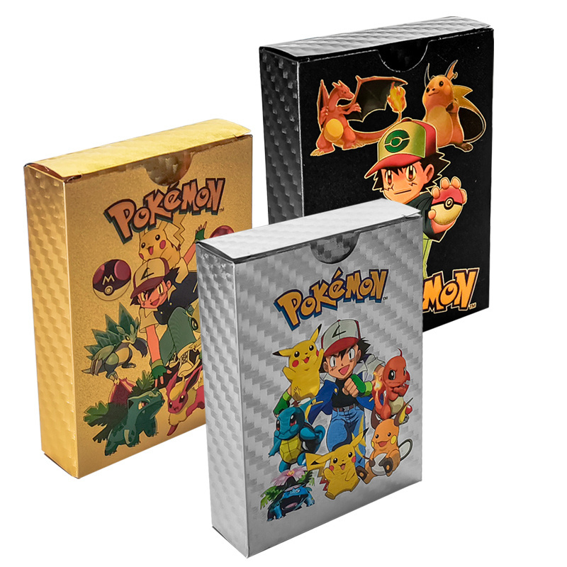 2023 New Arrivals Japanese Anime Gold Plated Plastic Playing Game Cards Booster Box Pikachu Pokman Card