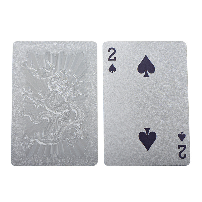 Chinese Dragon Custom Silver Foil Durable 54pcs Gold Black Silver Playing Cards Table Classic Board Game Colorful Poker Deck