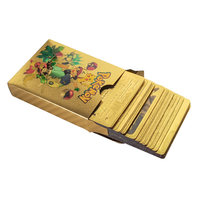 2023 New Arrivals Japanese Anime Gold Plated Plastic Playing Game Cards Booster Box Pikachu Pokman Card