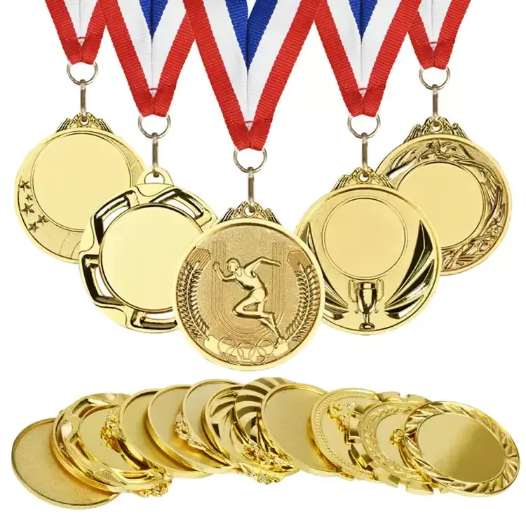 Wholesale Custom Sports Medals Blank Medal and Trophies Award Metal with Ribbon Soccer Swimming Basketball Running Game Medal