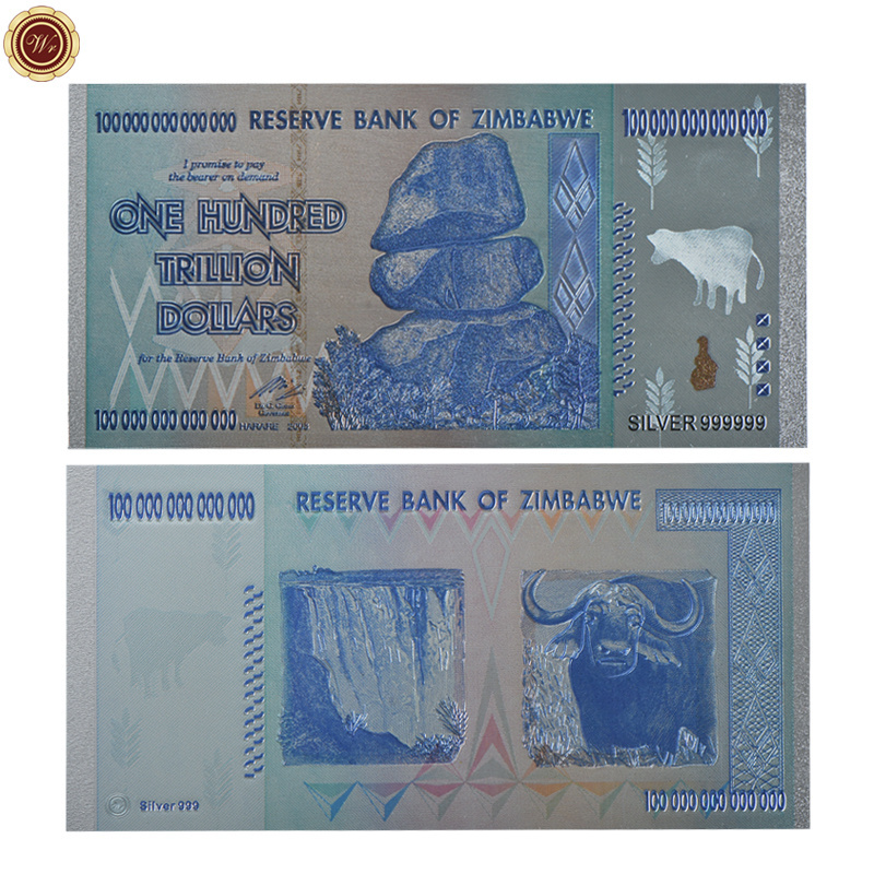 Custom Sliver 999 Banknote dollars Souvenir Bank Note Bills Non-currency Collectible Paper banknotes Zimbabwe Paper banknotes