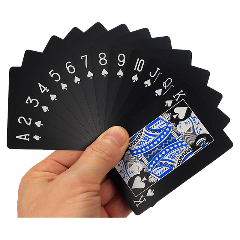 Custom Logo Promotional Gift Table Games Pvc Poker Cards Durable Waterproof Black Plastic Playing Cards