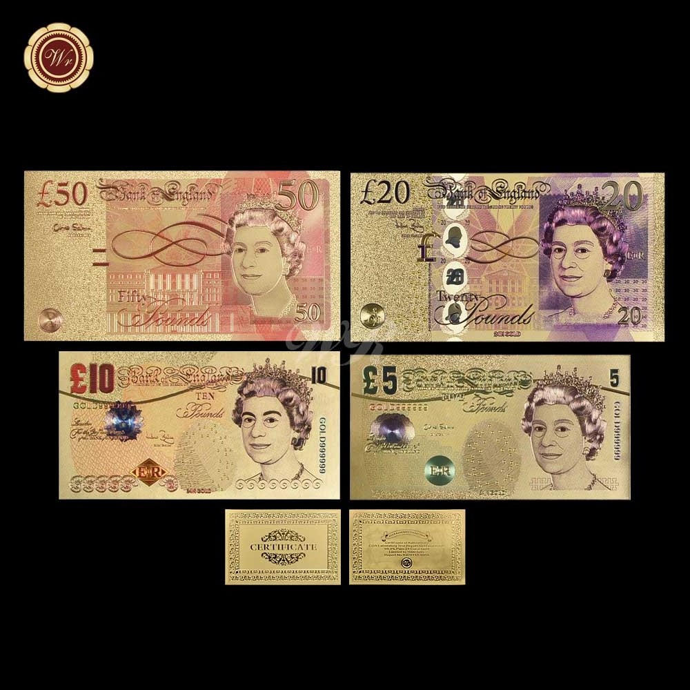 Custom Non-currency Collectible Pound Plastic Banknote British Bank Note Bills 24k Gold Banknote