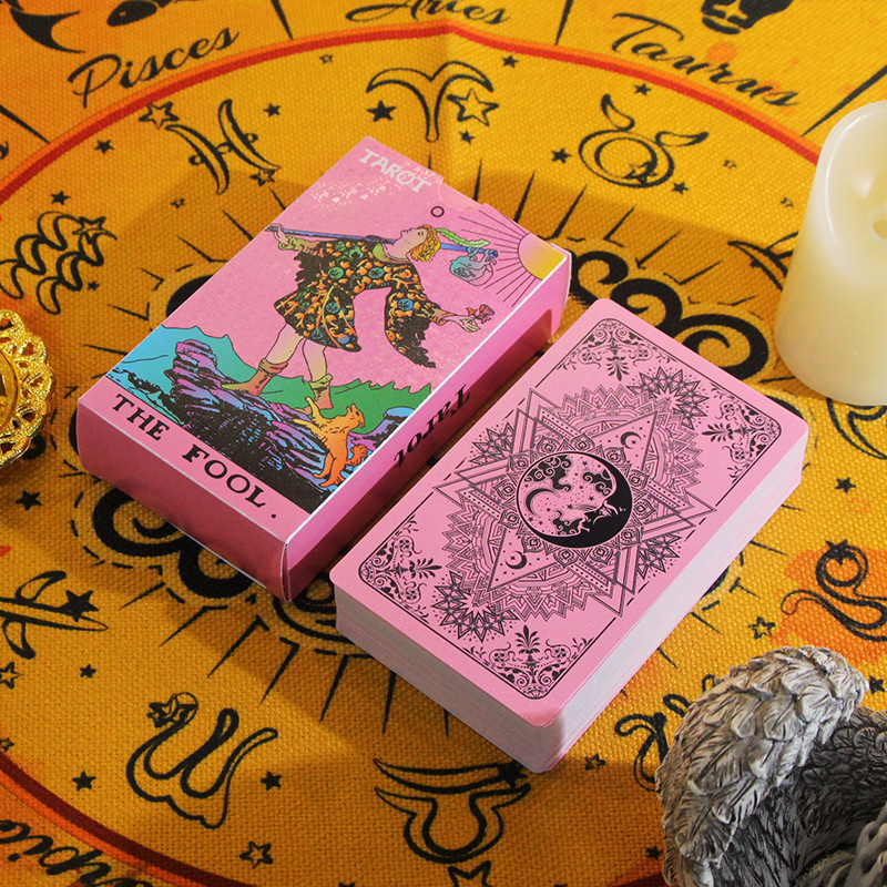 2023 Hot Sale 7x12 Custom Pvc Printing Black And Pink Playing Card Waterproof Tarot Cards with Guidebook