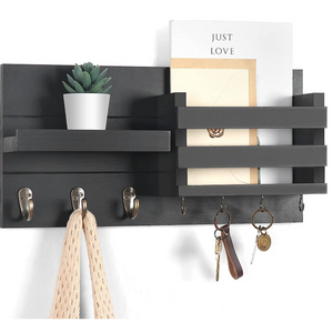 Custom Design Wood Key Holder Mail Organizer For Wall Mount Key Holder With Shelf Includes Letter Holder And Hooks for Coats