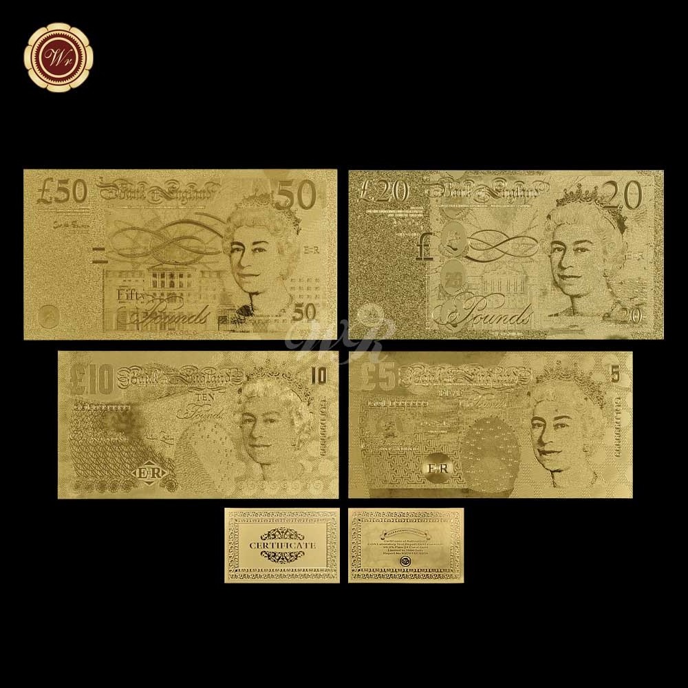 Custom Non-currency Collectible Pound Plastic Banknote British Bank Note Bills 24k Gold Banknote