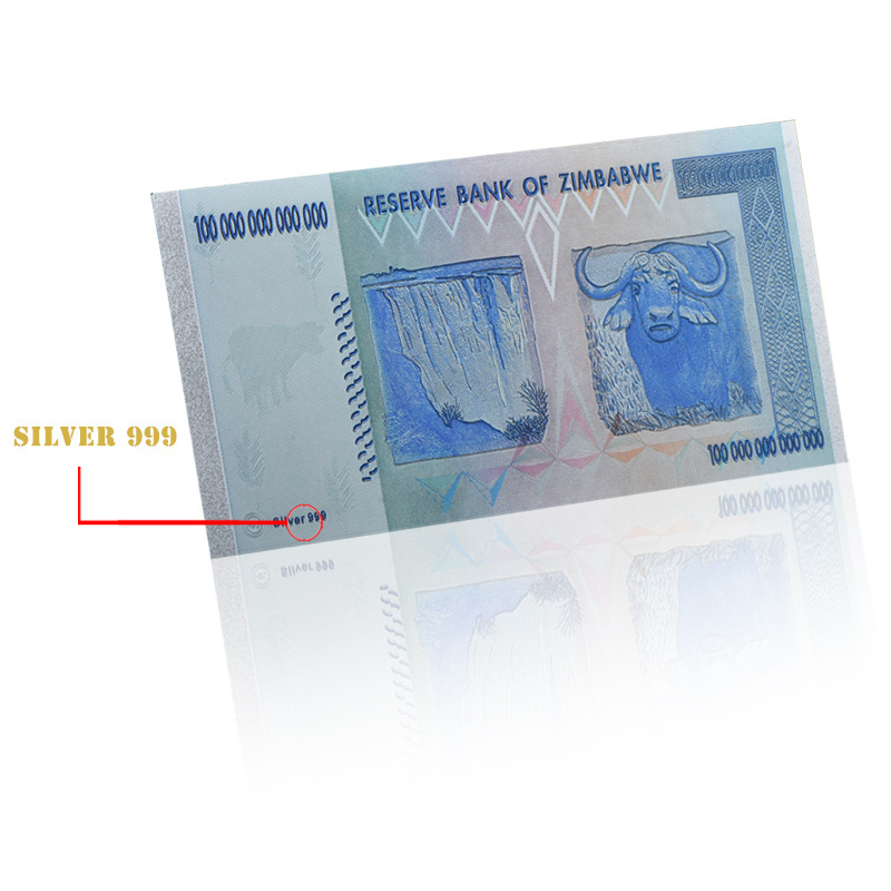 Custom Sliver 999 Banknote dollars Souvenir Bank Note Bills Non-currency Collectible Paper banknotes Zimbabwe Paper banknotes