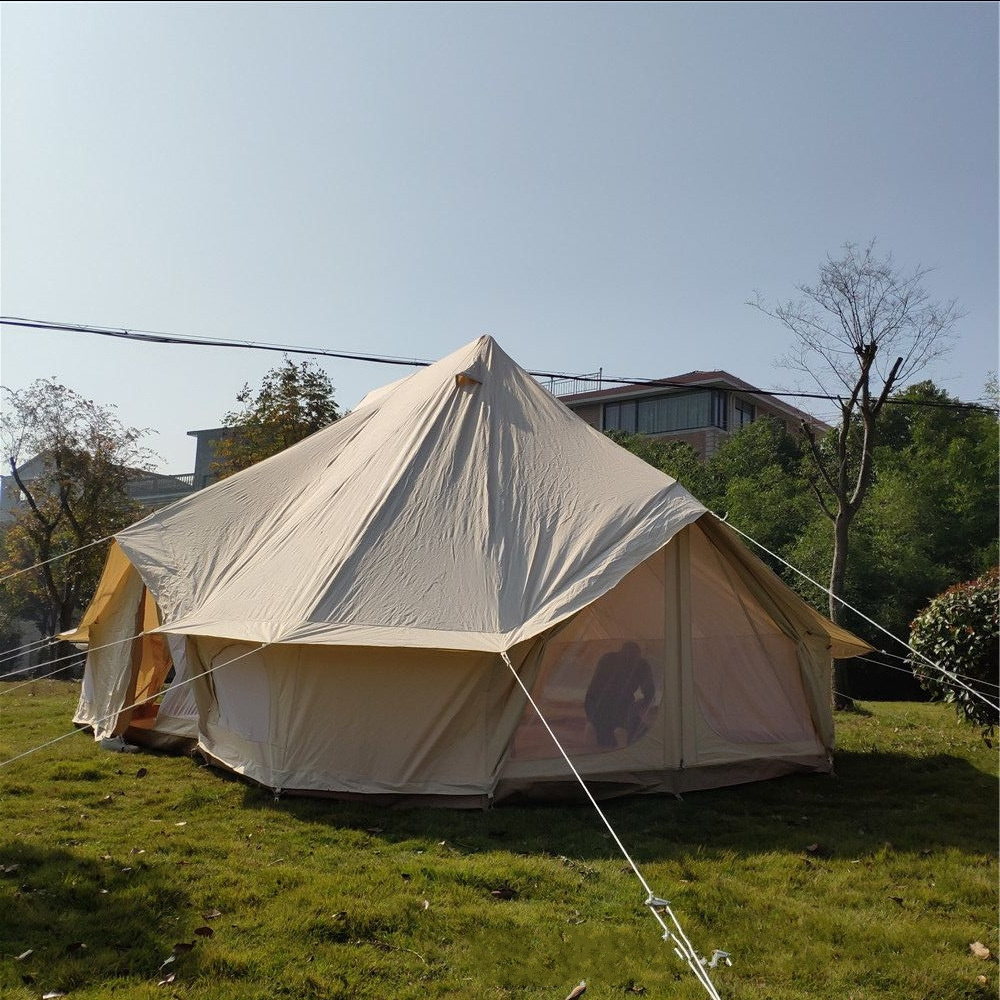 AIOIAI Outdoor Four Season Family Camping Cotton Canvas Yurt Bell Tent with Mosquito Screen Door