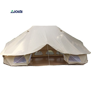 AIOIAI Outdoor Four Season Family Camping Cotton Canvas Yurt Bell Tent with Mosquito Screen Door